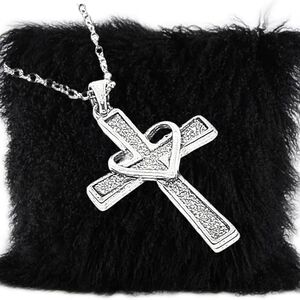Sterling Silver Glitter Cross with a Heart Pendant and an 18" Necklace. NWT
